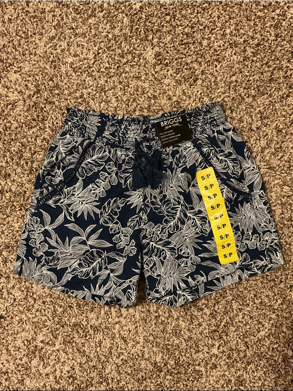 BRIGGS New York Navy and White Tropical Drawstring Shorts
